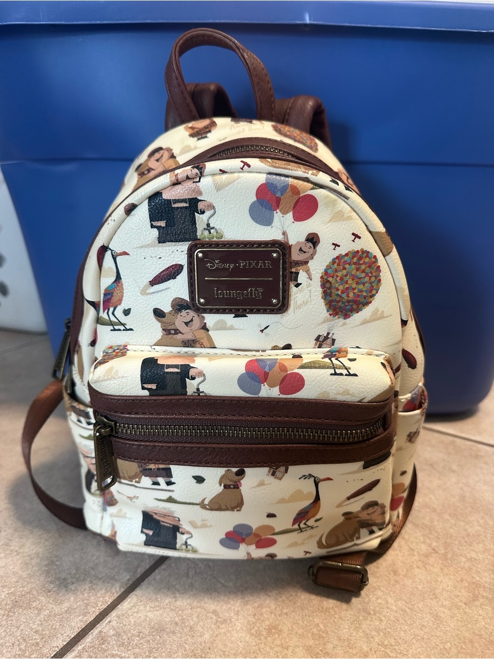 Loungefly Cream Mini Backpack with Brown Trim and Multicolor Accents - Picture 1 of 4